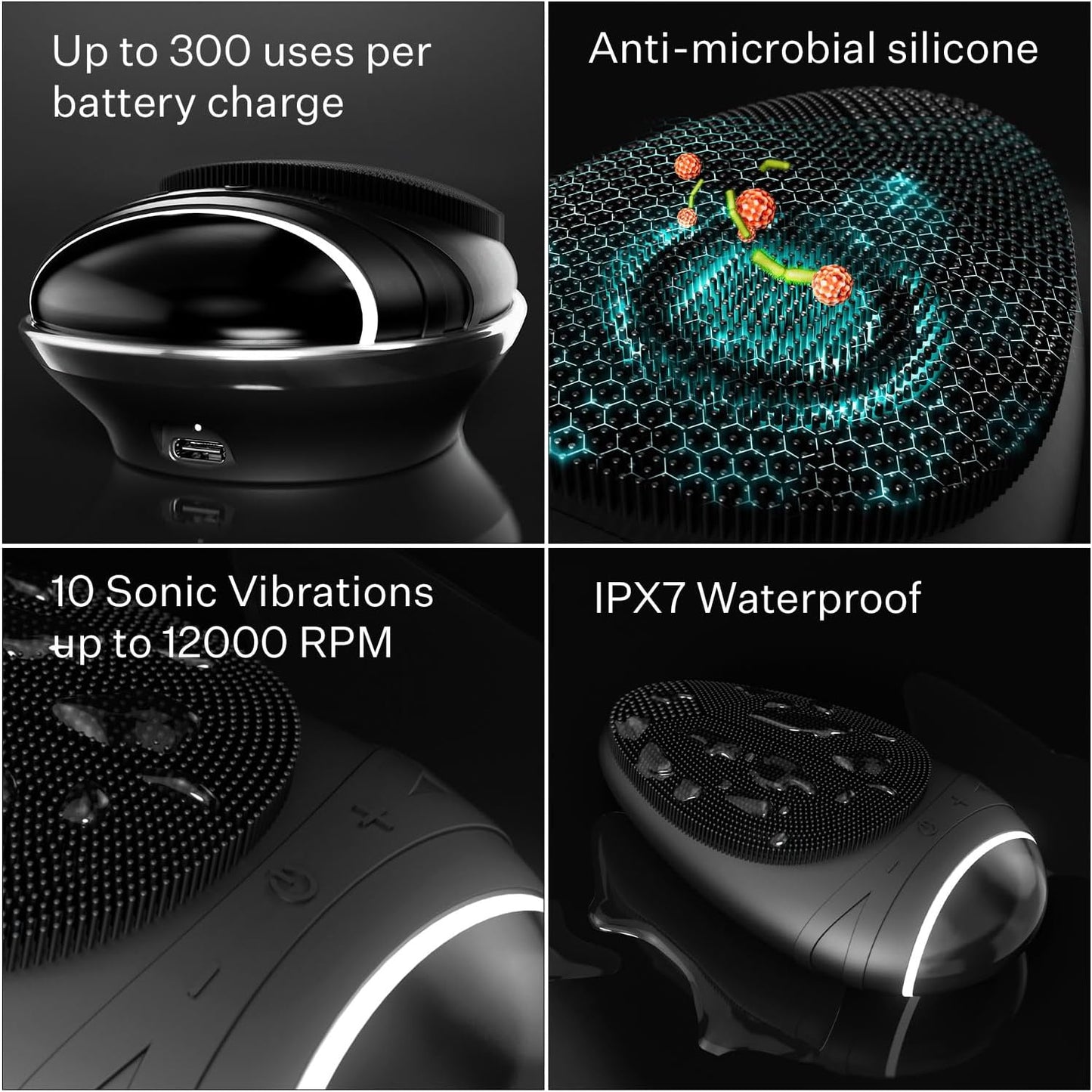 Flex™ Pro Vibrating Face Brush, Electric Face Scrubber, Face Scrubber for Men, Flex™ Face Brush, Men'S Skin Care, Powerful Sonic Technology, Removes Dark Marks and Bumps, Acne Treatment