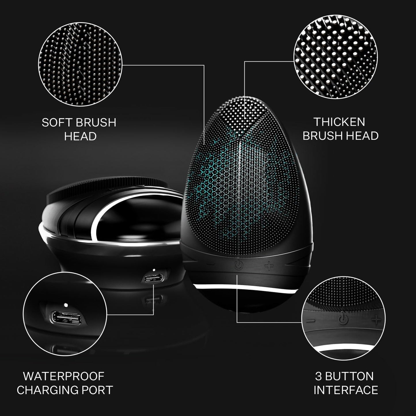 Flex™ Pro Vibrating Face Brush, Electric Face Scrubber, Face Scrubber for Men, Flex™ Face Brush, Men'S Skin Care, Powerful Sonic Technology, Removes Dark Marks and Bumps, Acne Treatment