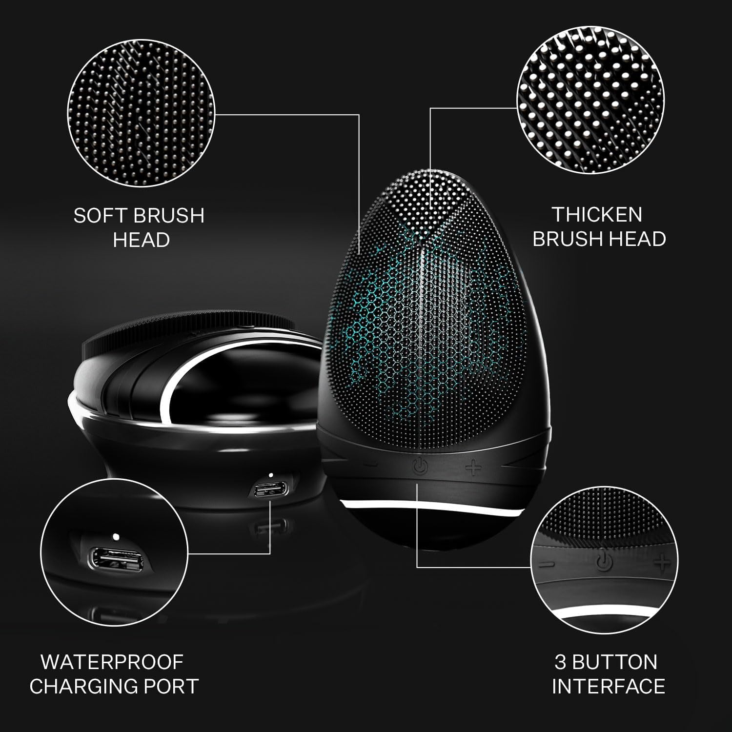 Flex™ Pro Vibrating Face Brush, Electric Face Scrubber, Face Scrubber for Men, Flex™ Face Brush, Men'S Skin Care, Powerful Sonic Technology, Removes Dark Marks and Bumps, Acne Treatment